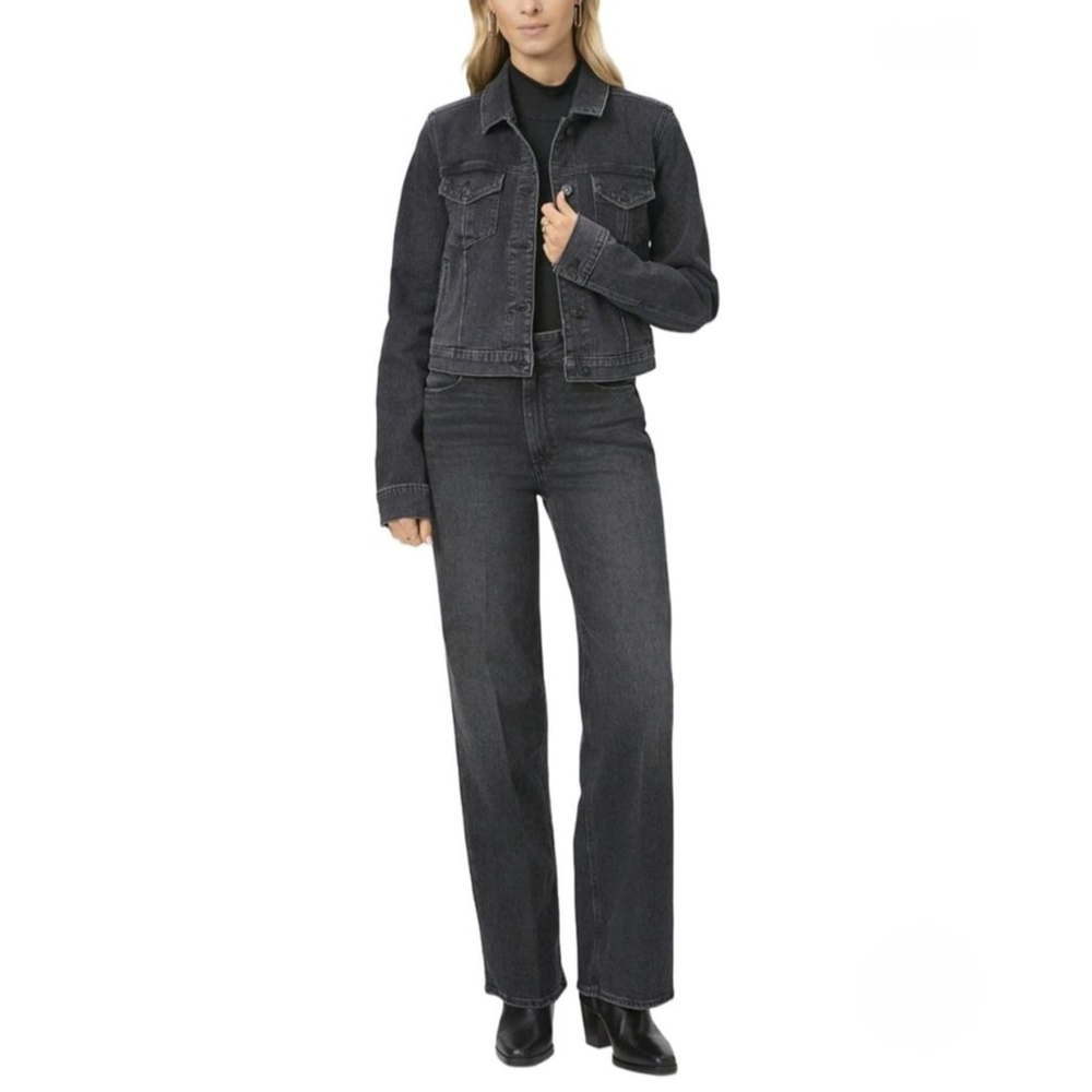 PAIGE Sasha‎ Black Manta Distressed High Rise Wide Leg Jeans #88 Size 31 - Picture 5 of 10